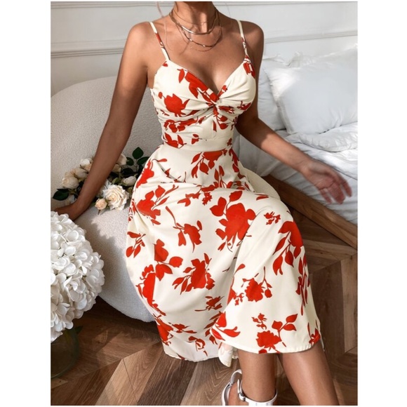 Boho Floral Print Open Back Tie Midi Dress - Picture 5 of 9
